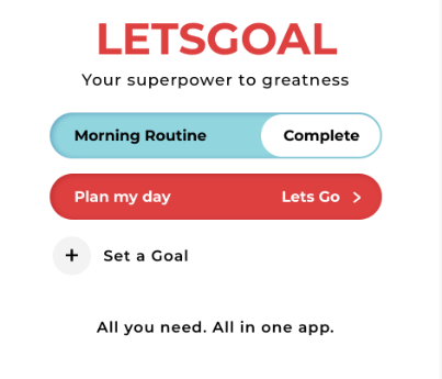 image showing the Letsgoal app- a transformational morning routine app